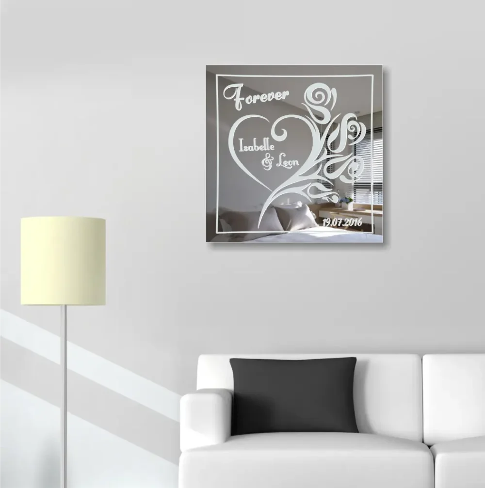 Forever Herz Rose Motivspiegel individuell Gravur Namen Spiegel Motiv Geschenk Unikat Sonderanfertigung