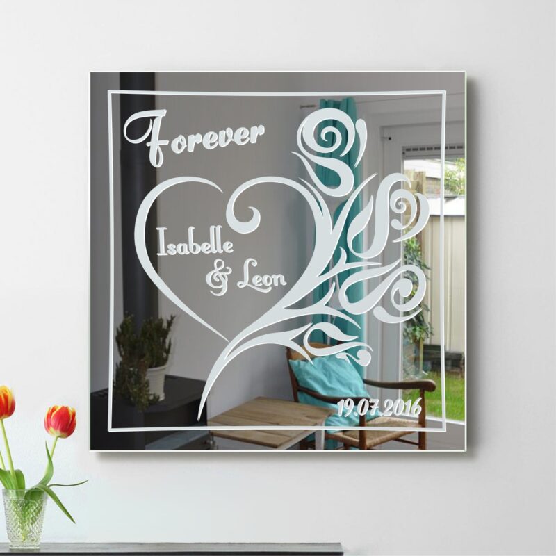 Forever Herz Rose Motivspiegel individuell Gravur Namen Spiegel Motiv Geschenk Unikat Sonderanfertigung1