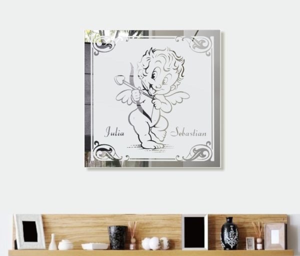 Amor Engel Bild Motivspiegel mit Namen Gravur persönliches Geschenk - Wandspiegel Dekoration