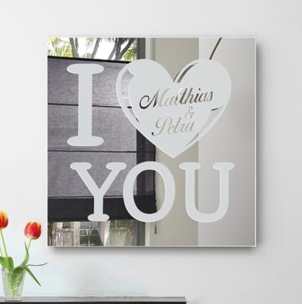 I Love You Herz Wandspiegel Spiegel Gravur Namen Geschenk für Verliebte