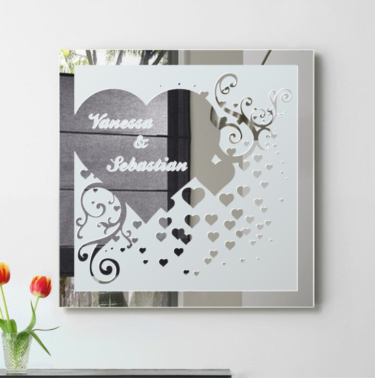 Herz Ranken Liebe Motivspiegel Spiegel Motiv Hochzeitspaar Geschenk Gravur Unikat personalisiert 1