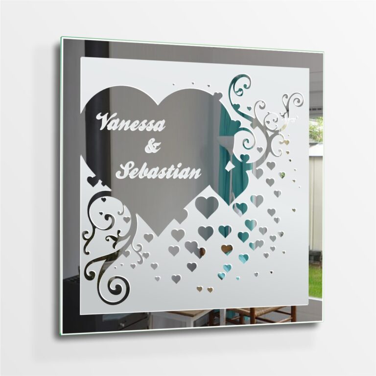 Herz Ranken Liebe Motivspiegel Spiegel Motiv Hochzeitspaar Geschenk Gravur Unikat personalisiert