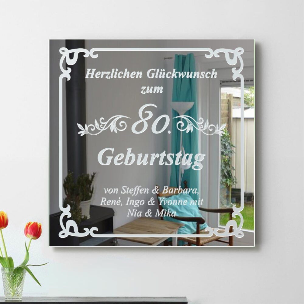 Herzlichen Glückwunsch zum Geburtstag Motivspiegel Spiegel Motiv Geschenk Gravur Unikat personalisiert 1