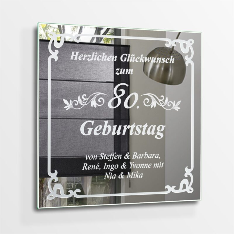 Herzlichen Glückwunsch zum Geburtstag Motivspiegel Spiegel Motiv Geschenk Gravur Unikat personalisiert