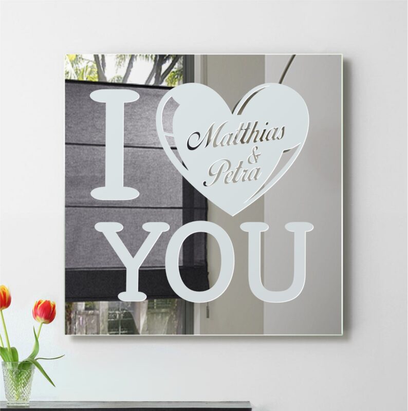 I Love You Liebe Herz Motivspiegel Spiegel Motiv Gravurspiegel Geschenk Gravur Unikat personalisiert