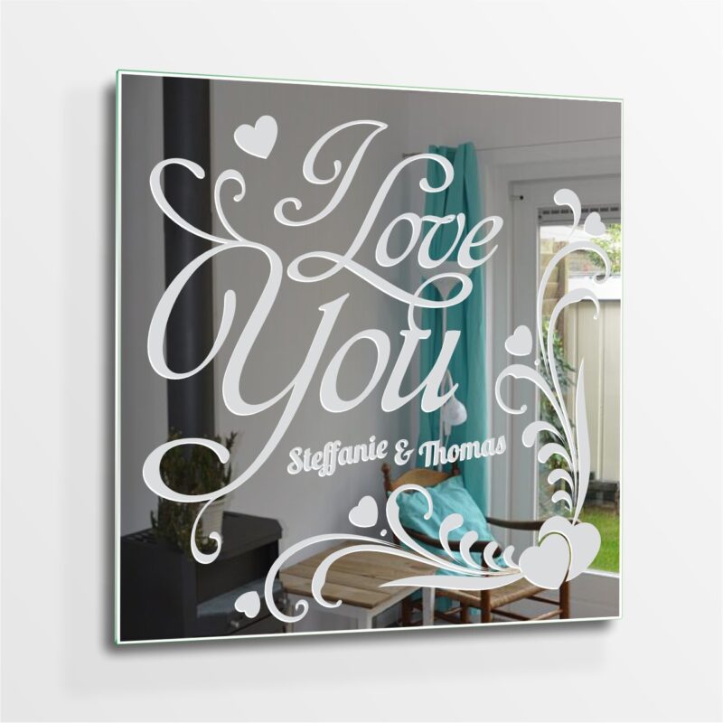 I Love You Liebe Herz Motivspiegel Spiegel Motiv Gravurspiegel Geschenk Namen Gravur Unikat personalisiert