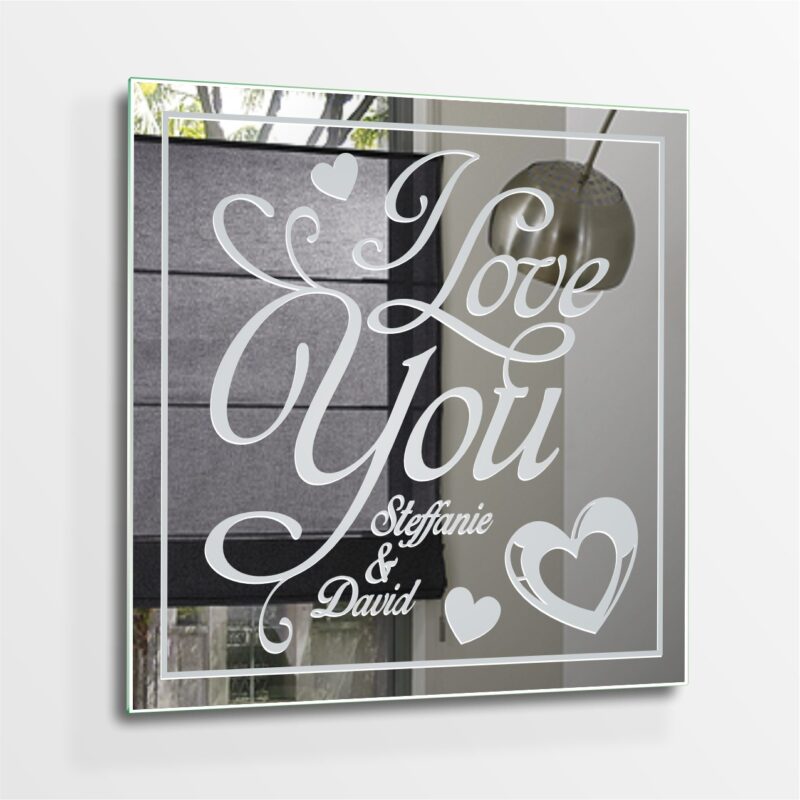 I Love You Liebe Herz Motivspiegel Spiegel Motiv Gravurspiegel Geschenk Namen Gravur Unikat personalisiert