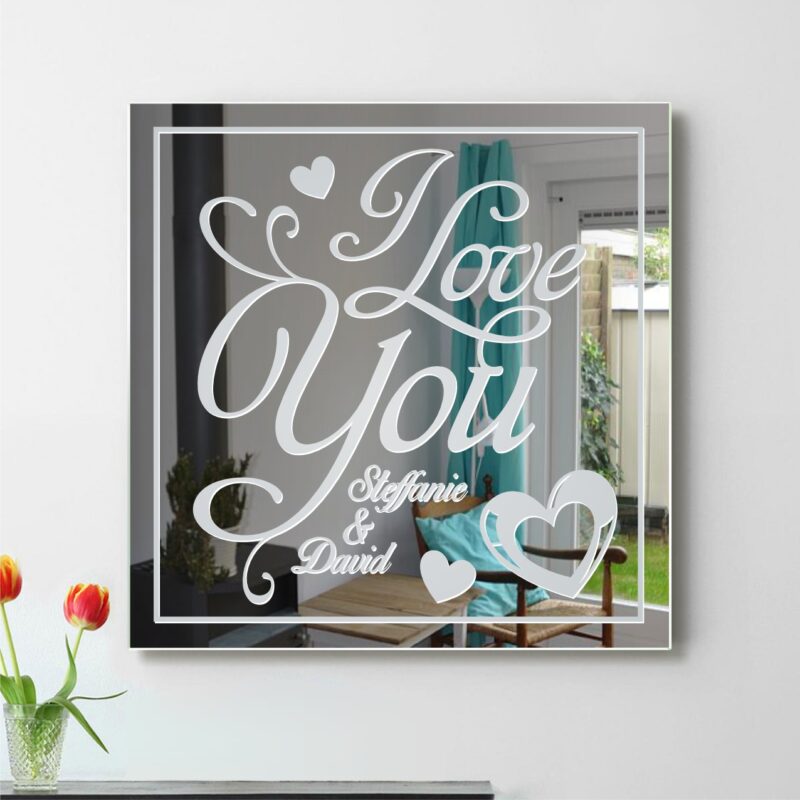 I Love You Liebe Herz Motivspiegel Spiegel Motiv Gravurspiegel Geschenk Namen Gravur Unikat personalisiert1