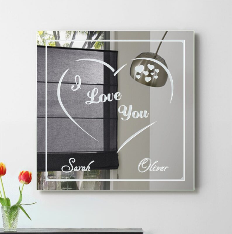 I Love You Liebe Herz Motivspiegel Spiegel Motiv Hochzeitspaar Geschenk Gravur Unikat personalisiert 1