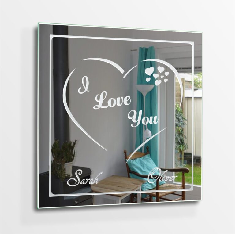 I Love You Liebe Herz Motivspiegel Spiegel Motiv Hochzeitspaar Geschenk Gravur Unikat personalisiert