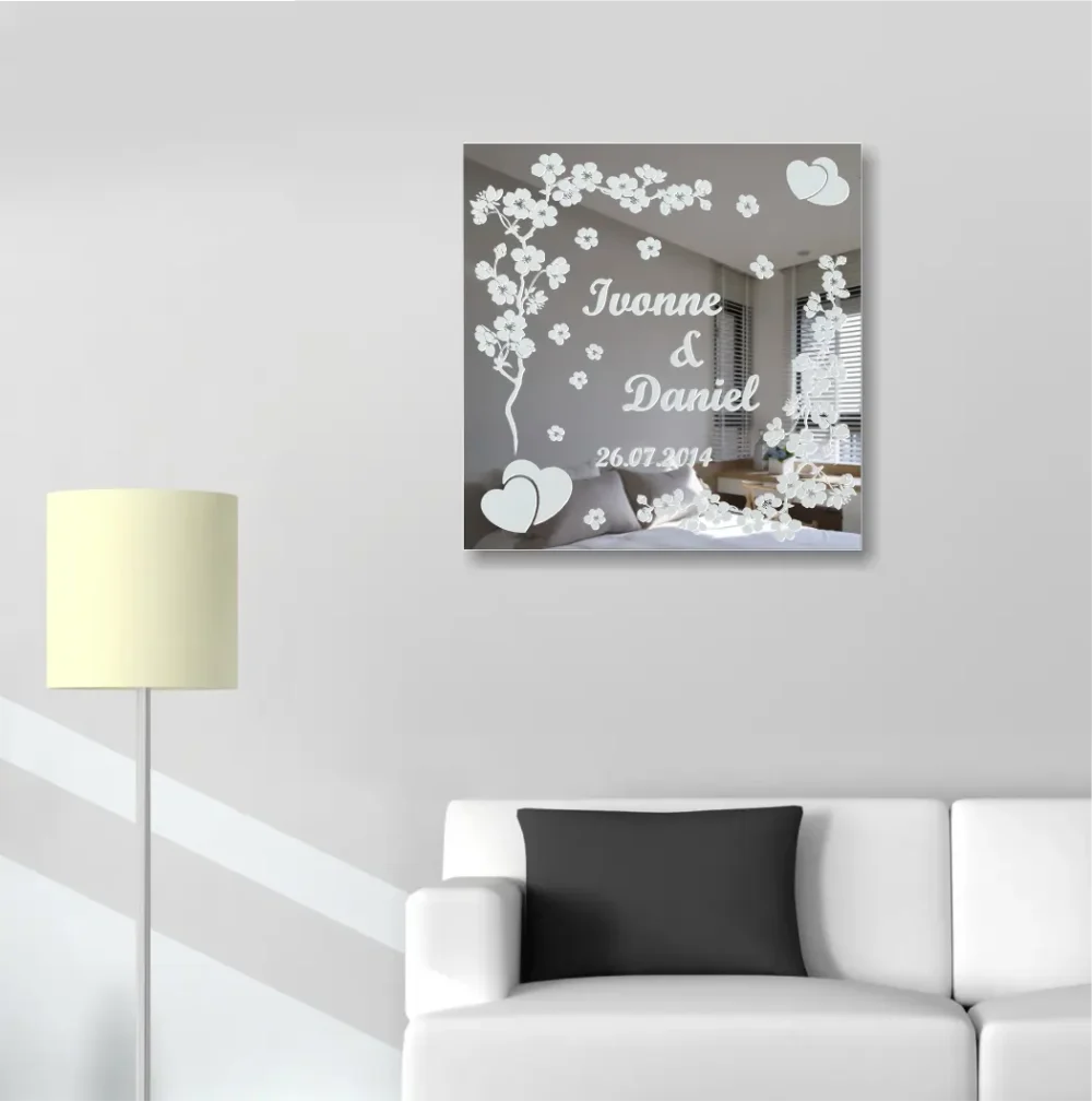 Kirschhochzeit Hochzeitsgeschenk Motivspiegel Spiegel Motiv Hochzeit Geschenk Gravur Unikat personalisiert