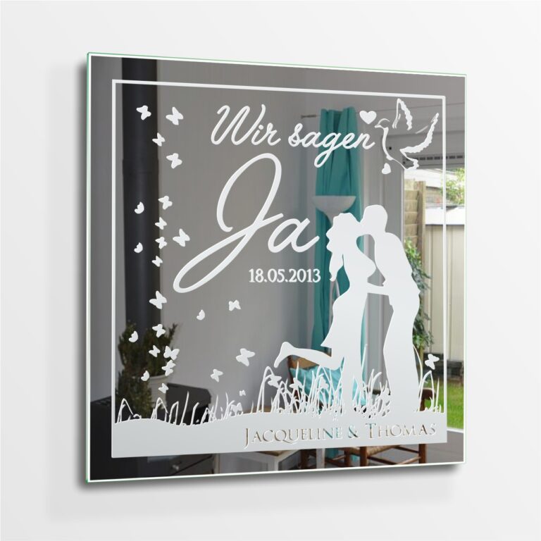 Wir sagen Ja Motivspiegel Spiegel Motiv Hochzeitspaar Geschenk Gravur Unikat personalisiert