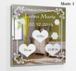 Baby Geburt Motiv Bild Wandspiegel mit personalisierter Gravur Spiegel