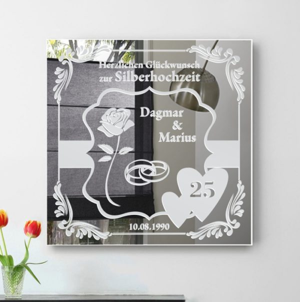Silberhochzeit Hochzeit Ringe Rose Gravur Spiegel Bild Geschenk