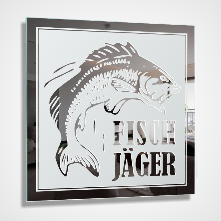 Fischjäger Angeln Fischen Angler Wandspiegel Bild Schild Wandtattoo Spiegel