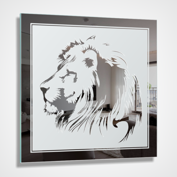 Löwe Kopf Afrika Motiv Bild Wandspiegel Gravur Glas Dekoration