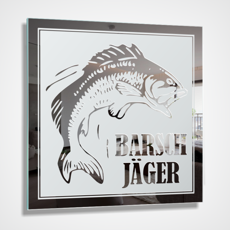 Barschjäger Angeln Fischen Angler Wandspiegel Bild Schild Wandtattoo Spiegel