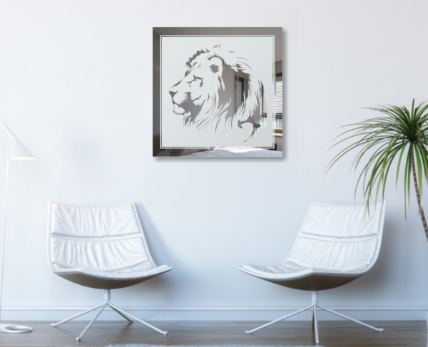 Löwe Kopf Afrika Motiv Bild Wandspiegel Gravur Glas Dekoration