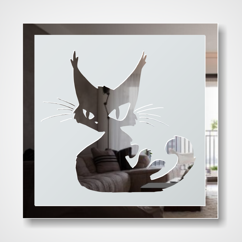 Katze Cat Bild Motiv Gravur Motivspiegel Wandtattoo Dekoration - Spiegel Shop