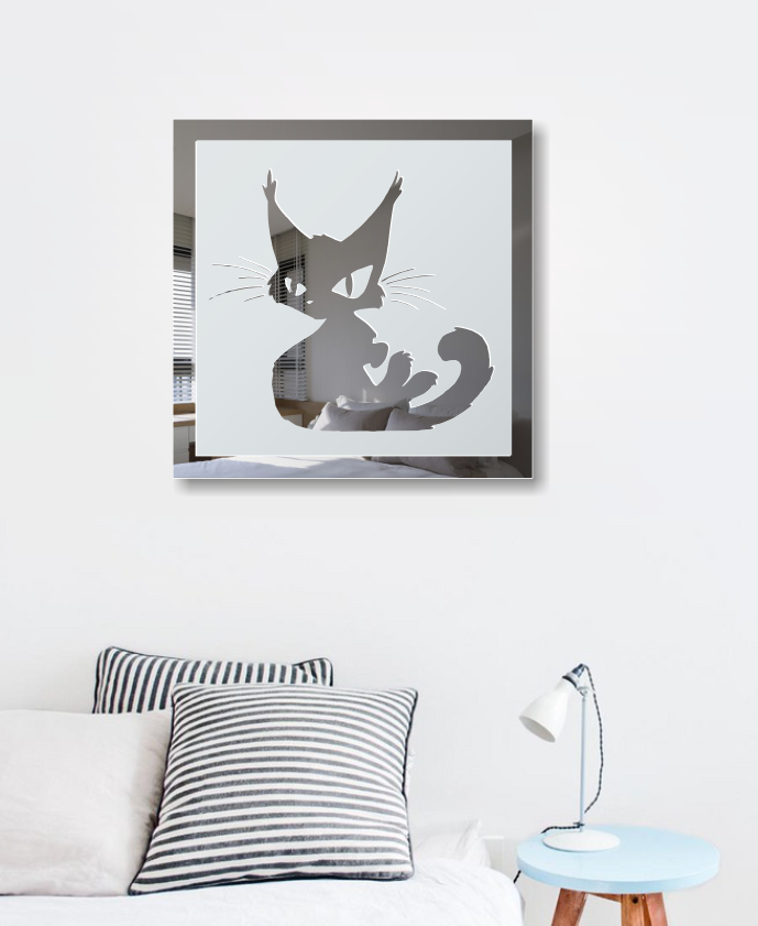 Katze Cat Gravur Wandtattoo Spiegel Shop - Bild Dekoration Motiv Motivspiegel