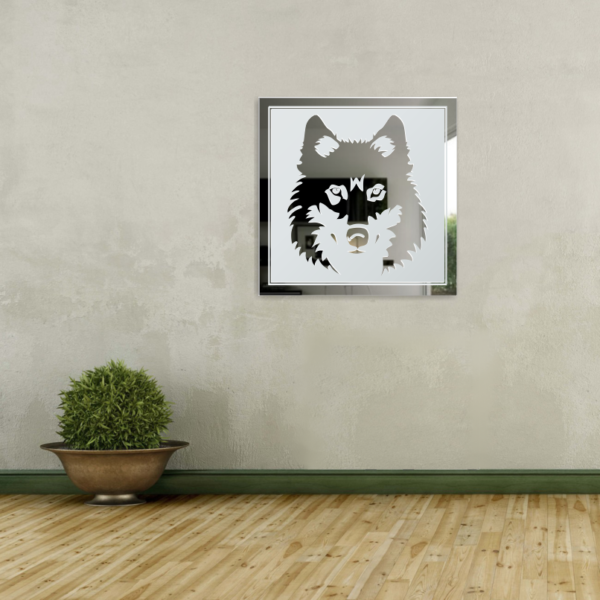 Wolfskopf Bild Wandspiegel Gravur Motiv Spiegel Dekoration Gravurbild