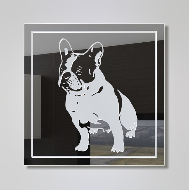 Franzsösische Bulldogge Wandspiegel Glasbild Hunde Deko Gravur Spiegel -  Motivspiegel Shop