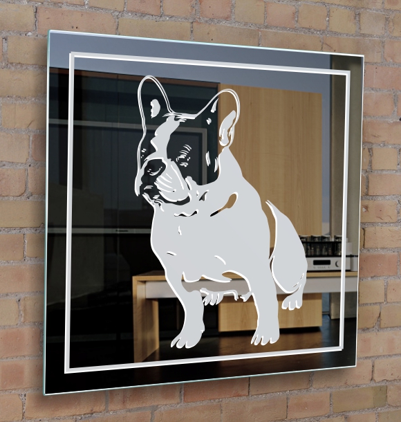 Bulldogge Wandspiegel Glasbild Hunde Deko Gravur Spiegel