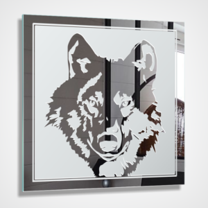 Wolfkopf Wolf Bild Wandspiegel Gravur Glas Deko Motiv Spiegel