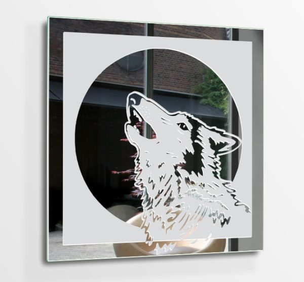 Wolf im Mond Motivspiegel Design Gravur Bild 3D Spiegel