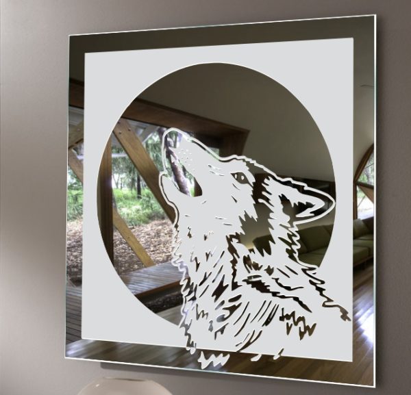 Wolf im Mond Motivspiegel Design Gravur Bild 3D Spiegel