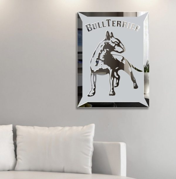 Bullterrier Bull Terrier Hund Motiv Gravur Glas Spiegel Schild