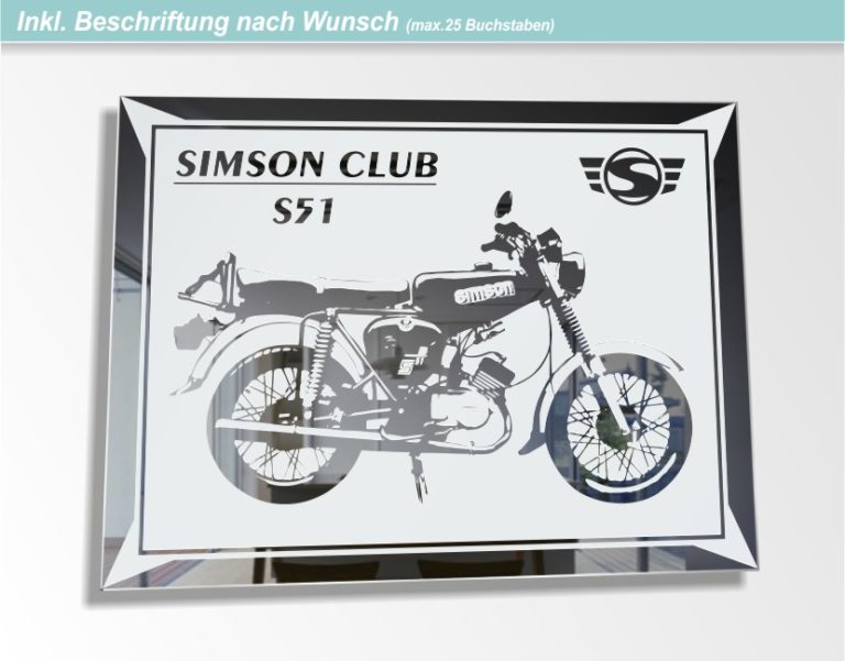 Simson Moped DDR Kult Bild Spiegel Gravur Schild Wandspiegel