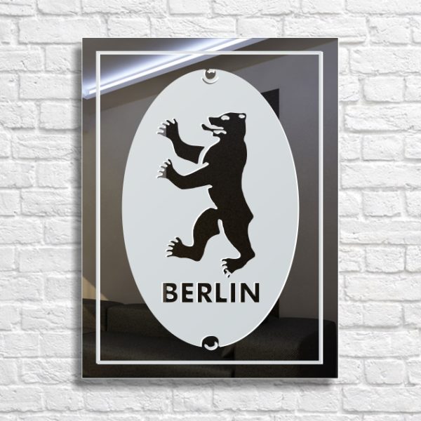 Berliner Bär Motivspiegel Glasgravur Andenken Bild Schild