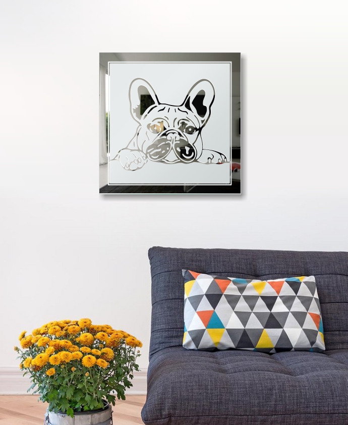 Franzsösische Bulldogge Wandspiegel Gravur Deko Art Bild Design Spiegel -  Motivspiegel Shop