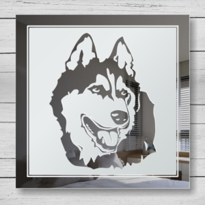 Siberian Husky Bild Deko Spiegel Hundekopf Gravur Design Glas Schild