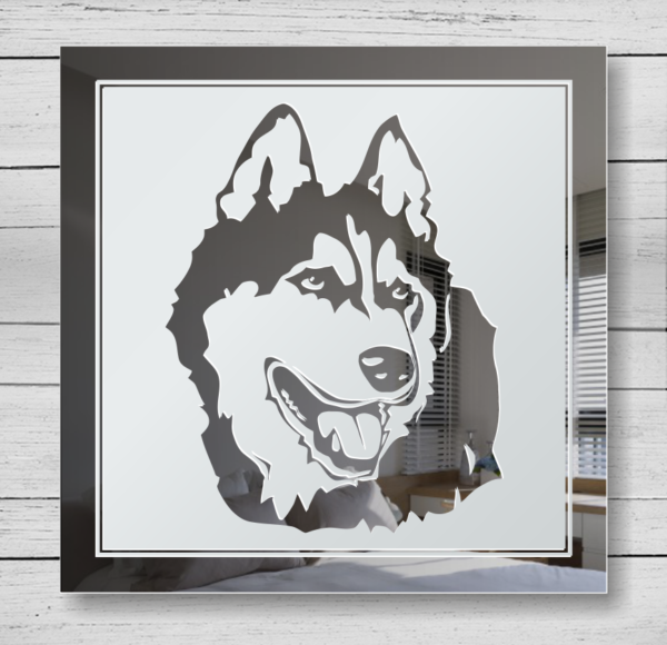 Siberian Husky Bild Deko Spiegel Hundekopf Gravur Design Glas Schild