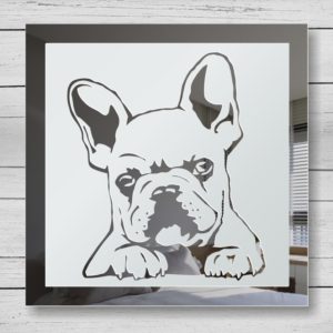 Franzsösische Bulldogge Bild Gravur Spiegel Wand Deko Schild Glas