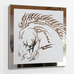 Pferd Tribal Gravur Spiegel Bild Deko Glas Design Motiv