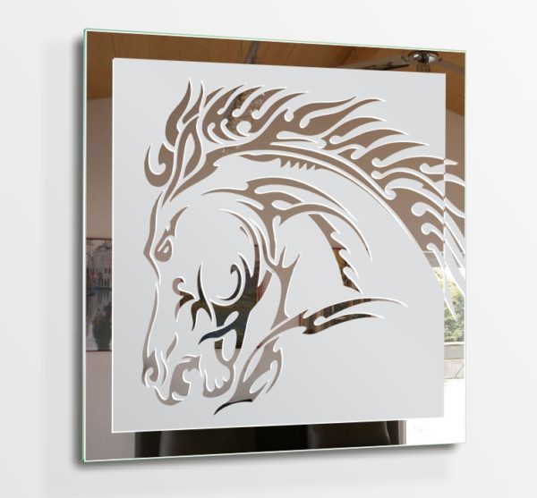 Pferd Tribal Gravur Spiegel Bild Deko Glas Design Motiv