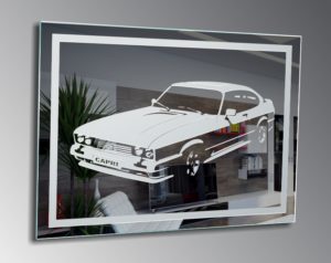 FORD CAPRI Bild Gravur Motiv Wandspiegel Deko