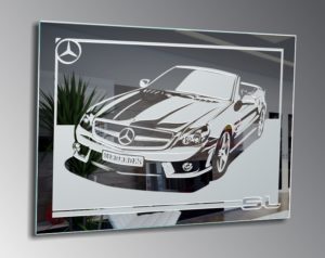 MERCEDES SL Bild Motiv Spiegel Gravur Glasbild Design Deko