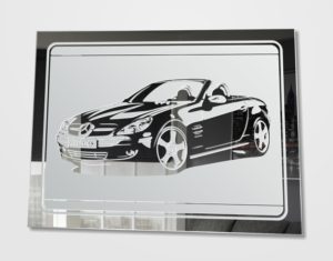 MERCEDES SLK Bild Motiv Spiegel Gravur Glasbild Design Deko