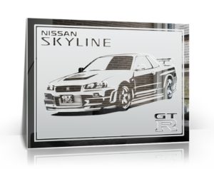 Nissan Skyline GTR Motiv Spiegel Gravur Bild Design Glasbild Car Auto Dekoration