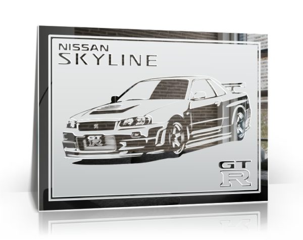 Nissan Skyline GTR Motiv Spiegel Gravur Bild Design Glasbild Car Auto Dekoration