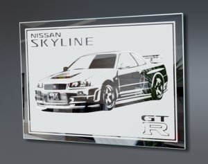 Nissan Skyline GTR Motiv Spiegel Gravur Bild Design Glasbild Car Auto Dekoration