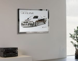 Nissan Skyline GTR Motiv Spiegel Gravur Bild Design Glasbild Car Auto Dekoration