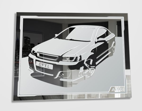 Opel Astra tuning Motiv Spiegel Gravur Bild Design Glasbild Dekoration