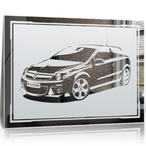 Opel Astra Motiv Spiegel Gravur Bild Design Glasbild Dekoration