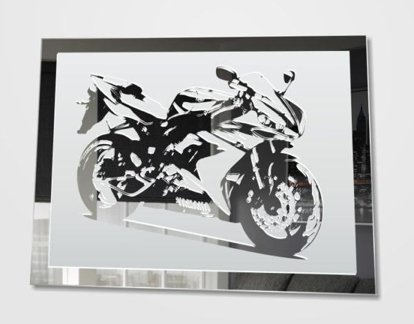 YAMAHA Motorrad Motiv Spiegel Gravur Bild Design Glasbild Dekoration