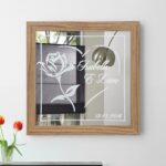 Herz Rose Motivspiegel individuell Gravur Namen Spiegel Motiv Geschenk Unikat Sonderanfertigung Rahmen Natur